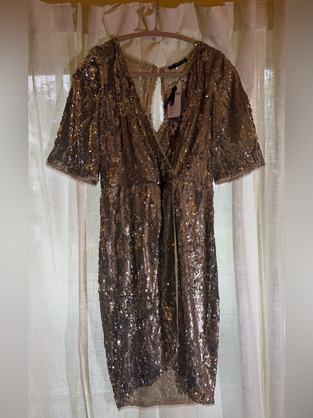 TFNC Bronze Sequin Midi Dress with V Detail